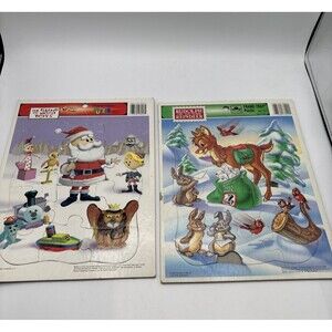 Lot of 2 Vtg Golden Frame Tray Puzzle Island of misfit Toys & Rudolph Preowned